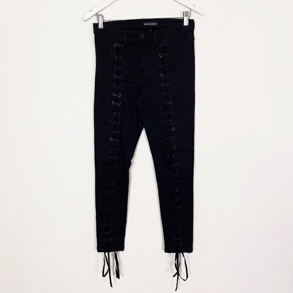 CLEARANCE Neon Blonde Blondie Tie Up Black Lace-Up Jeans - Picture 3 of 9